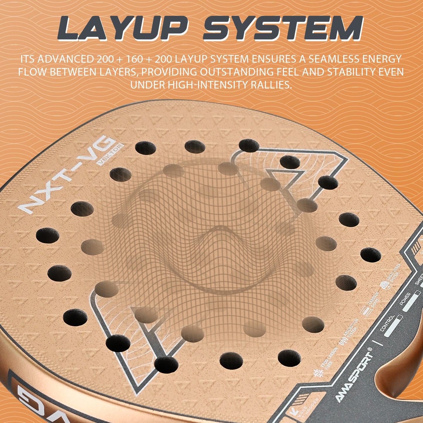 AMA Sport NXT-VG VEKTOR Padel Racket T700 Carbon Teardrop Shape Beige