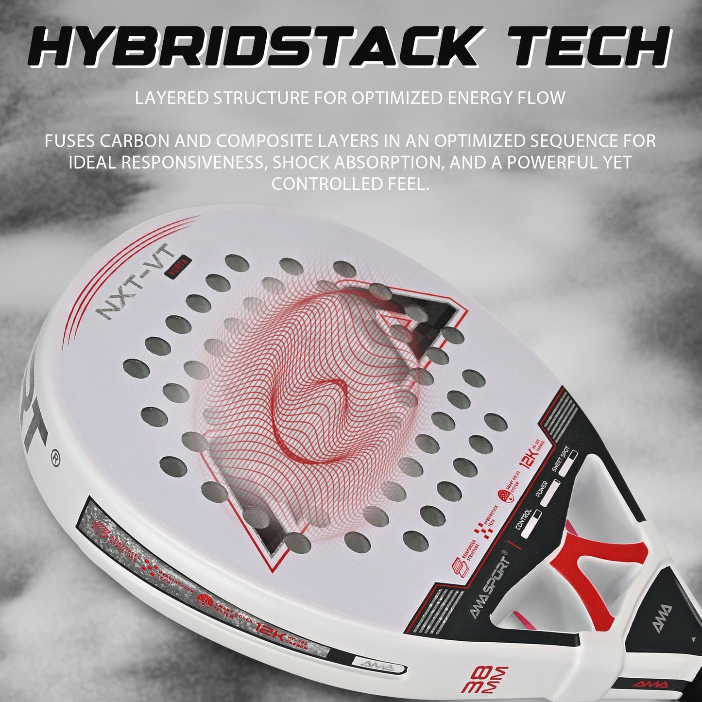AMA Sport NXT-VT VORTA Padel Racket 12K Carbon Round Shape White