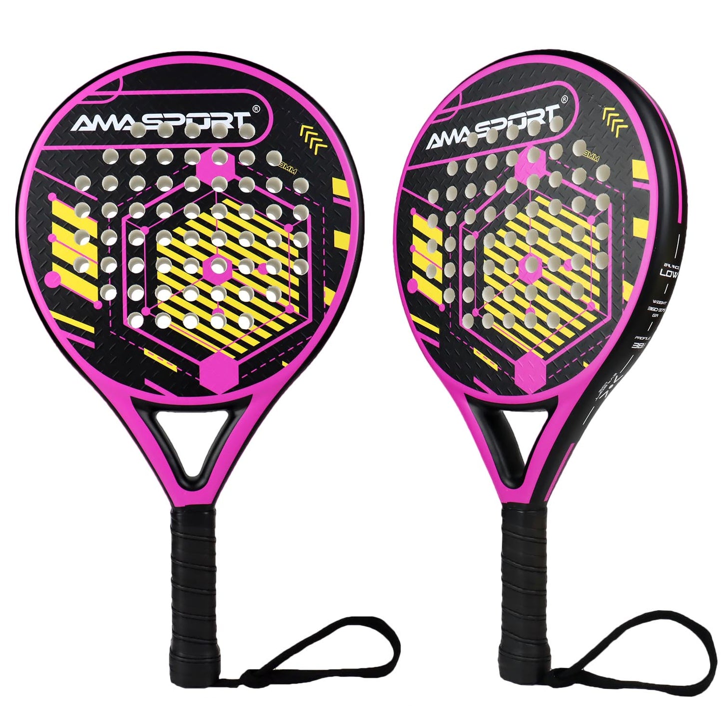 AMA Sport P46 Padel Racket 100% Carbon Round Shape Pink