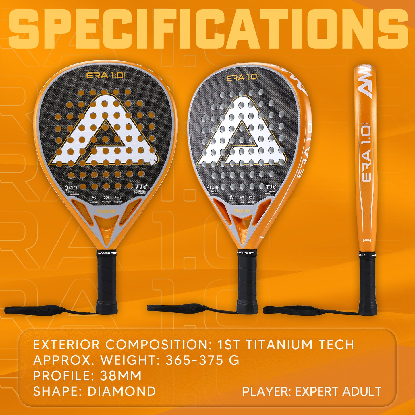 AMA Sport ERA 1.0 Titanium Gold Padel Racket Carbon Diamond Shape