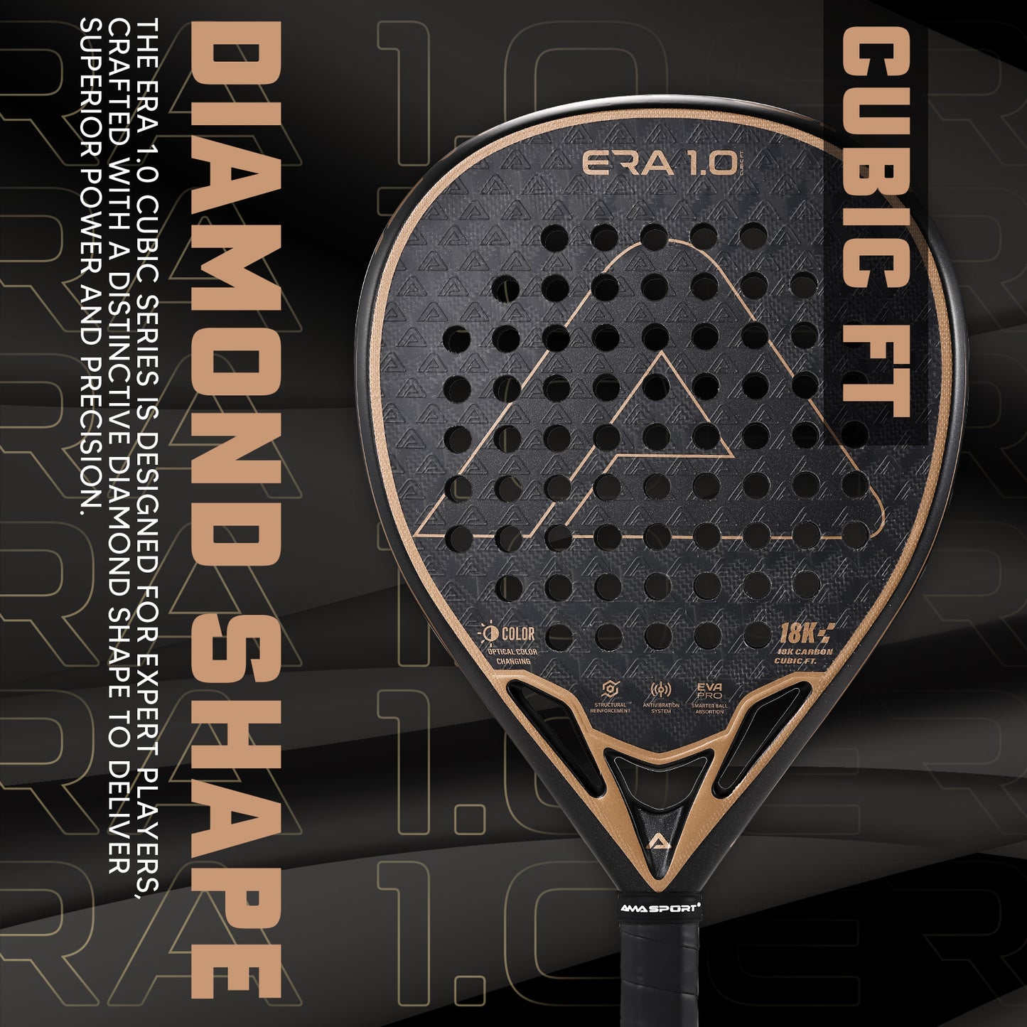 AMA Sport ERA 1.0 Cubic FT Padel Racket 18K Carbon Diamond Shape